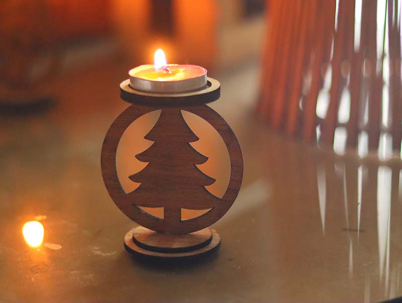 Laser Cut Wooden Christmas Tree Candle Holder for Decoration