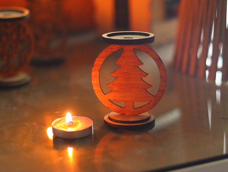 Laser Cut Wooden Christmas Tree Candle Holder for Decoration
