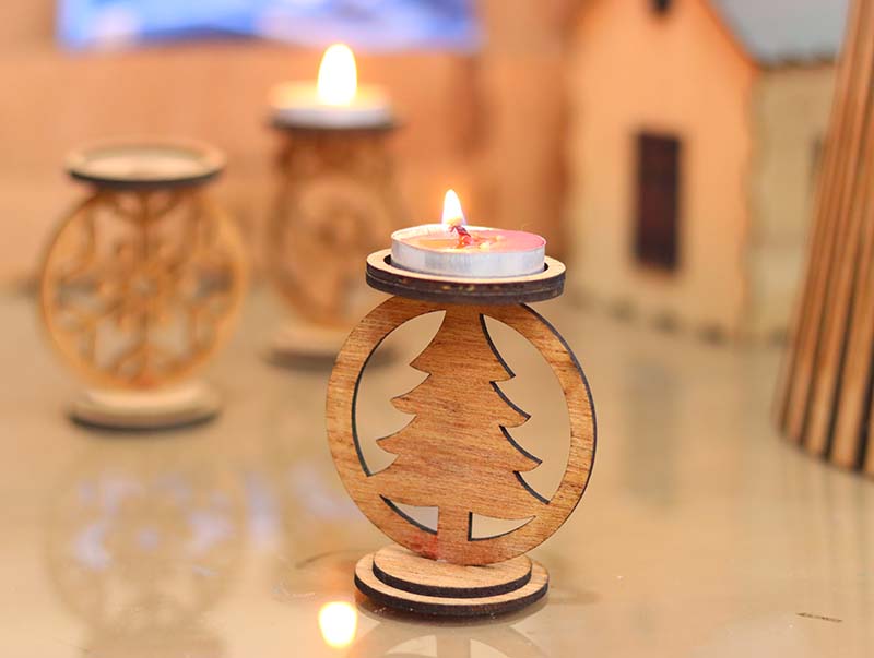 Laser Cut Wooden Christmas Tree Candle Holder for Decoration