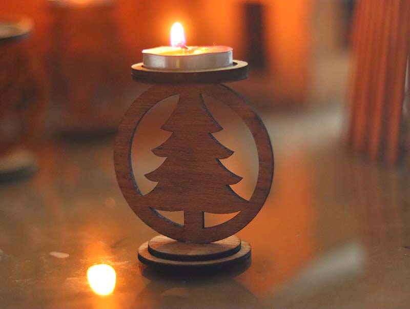 Laser Cut Wooden Christmas Tree Candle Holder for Decoration
