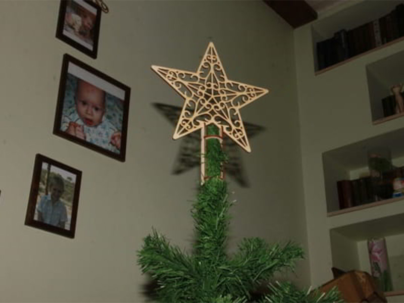 Laser Cut Wooden Star on Christmas Tree New Year Decoration