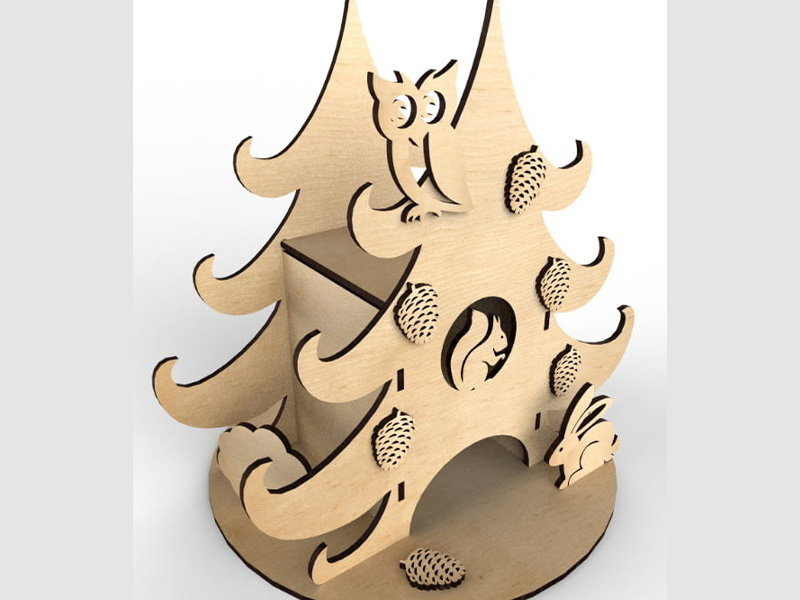 Laser Cut Wooden Christmas Shape Tea Bag Storage