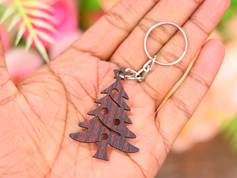 Laser Cut Wooden Christmas Tree Keychain Design