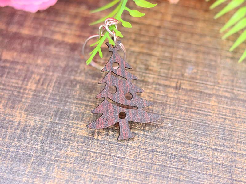 Laser Cut Wooden Christmas Tree Keychain Design