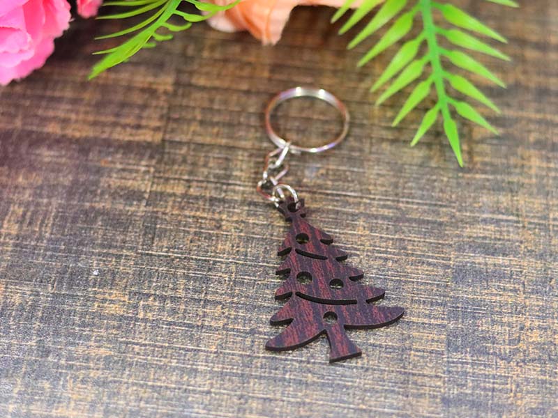 Laser Cut Wooden Christmas Tree Keychain Design