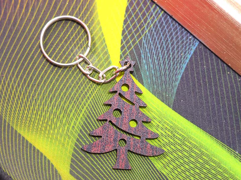 Laser Cut Wooden Christmas Tree Keychain Design