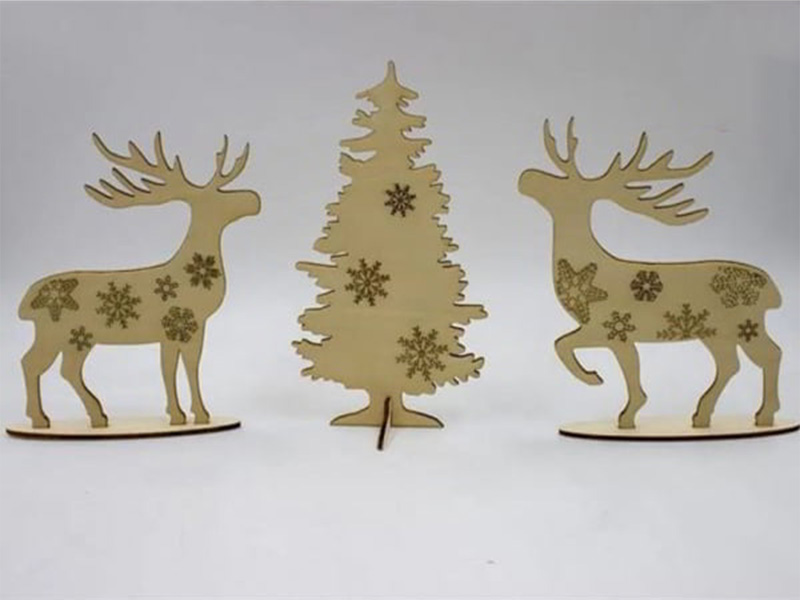 Laser Cut Wooden Christmas Tree with Deer Ornament Decor