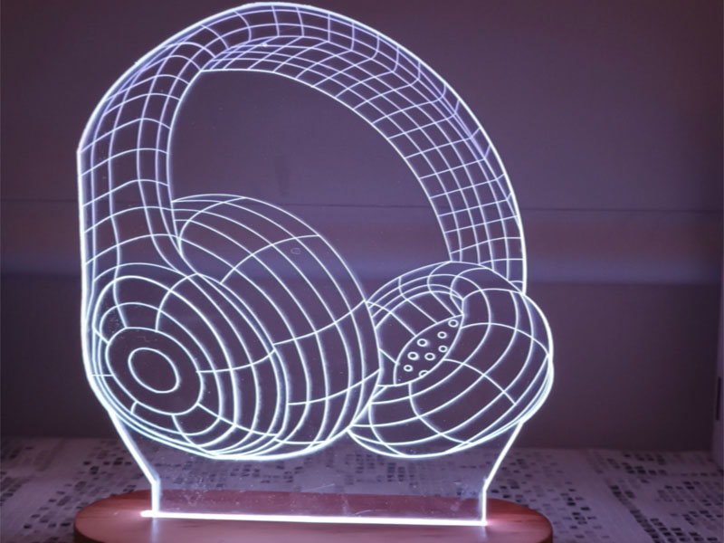 Laser Cut 3D Illusion Headphone Shape Acrylic LED Lamp and Base