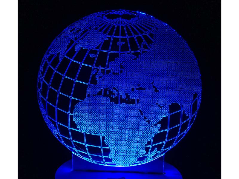 Laser Cut 3D Illusion Globe Acrylic LED Lamp Design