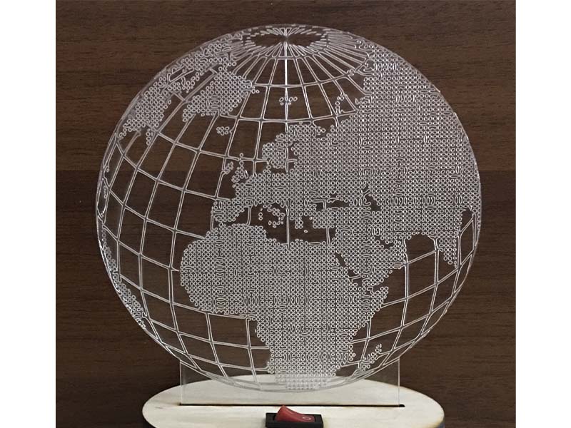 Laser Cut 3D Illusion Globe Acrylic LED Lamp Design