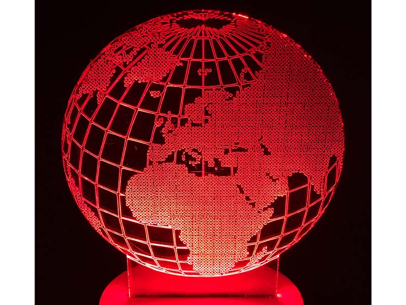 Laser Cut 3D Illusion Globe Acrylic LED Lamp Design
