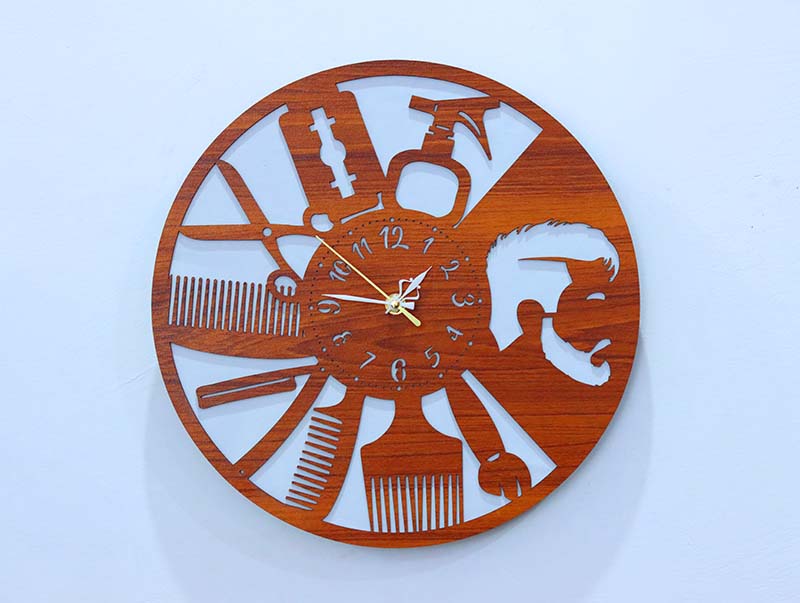 Laser Cut Hairdresser Equipments Barber Shop 3D Wall Clock