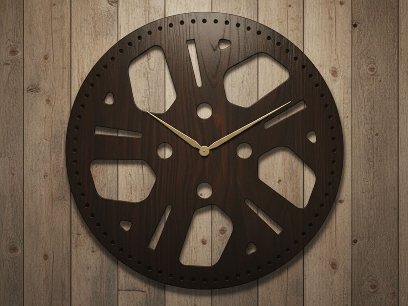 Laser Cut Wheel Shape Wall Clock Design