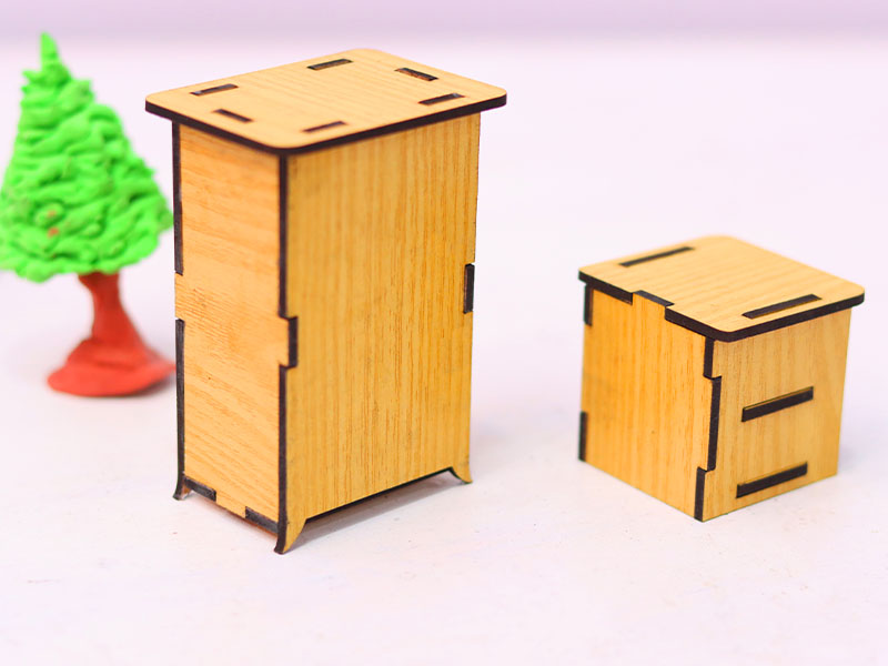Laser Cut Almirah and Bed Side Table Dollhouse Furniture Set
