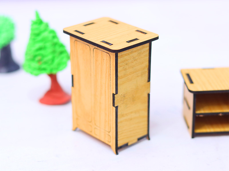 Laser Cut Almirah and Bed Side Table Dollhouse Furniture Set