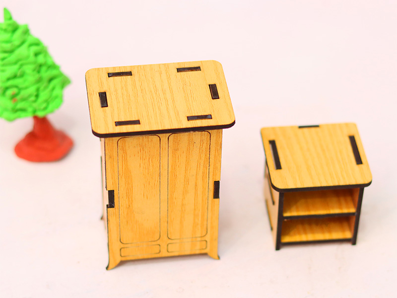 Laser Cut Almirah and Bed Side Table Dollhouse Furniture Set