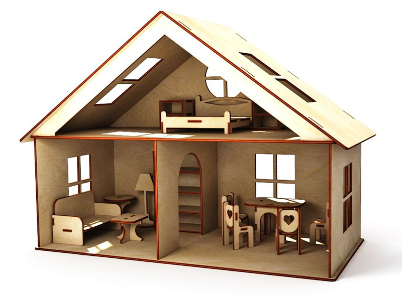 Laser Cut Dollhouse Model with Furniture Kids Toy Set