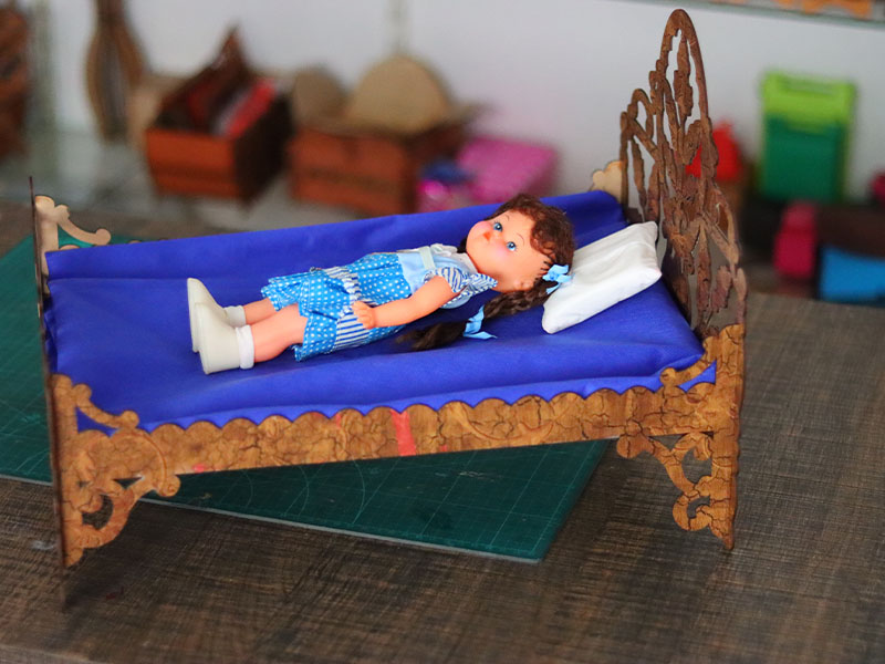 Laser Cut Wooden Dollhouse Bed Furniture Template