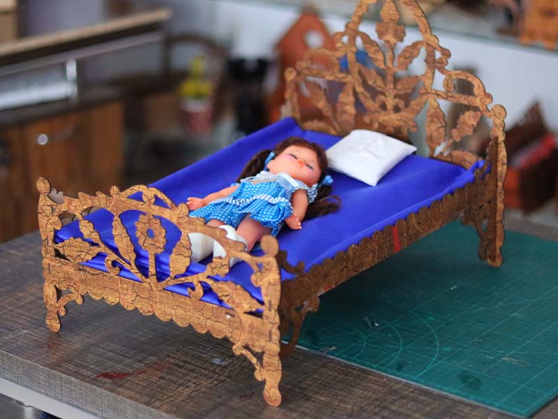 Laser Cut Wooden Dollhouse Bed Furniture Template