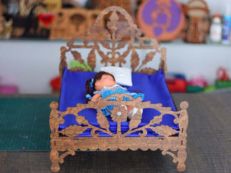 Laser Cut Wooden Dollhouse Bed Furniture Template