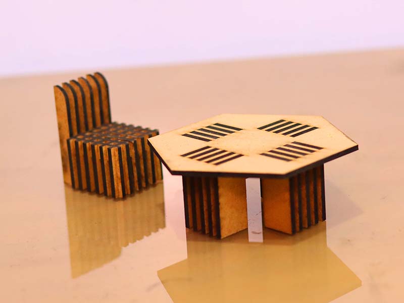 Laser Cut Dollhouse Miniature Chair and Table Furniture