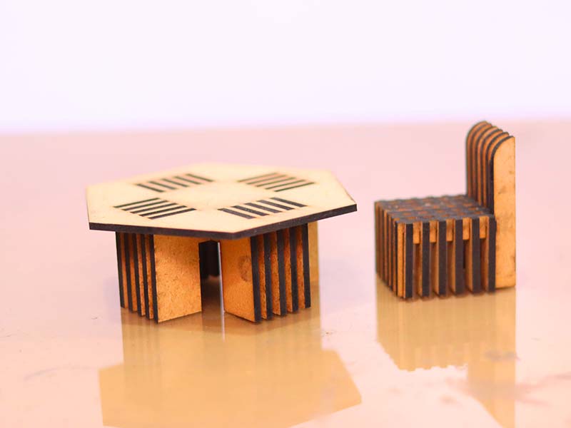 Laser Cut Dollhouse Miniature Chair and Table Furniture