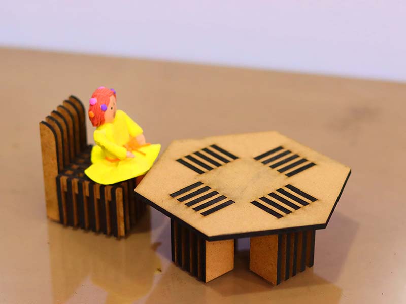 Laser Cut Dollhouse Miniature Chair and Table Furniture
