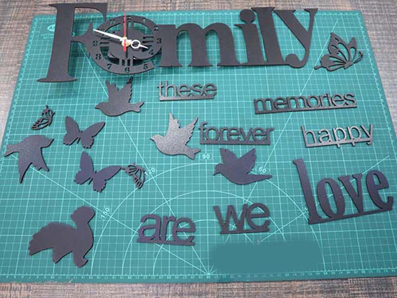 Laser Cut 3D Wooden Wall Clock Family Wall Art Clock