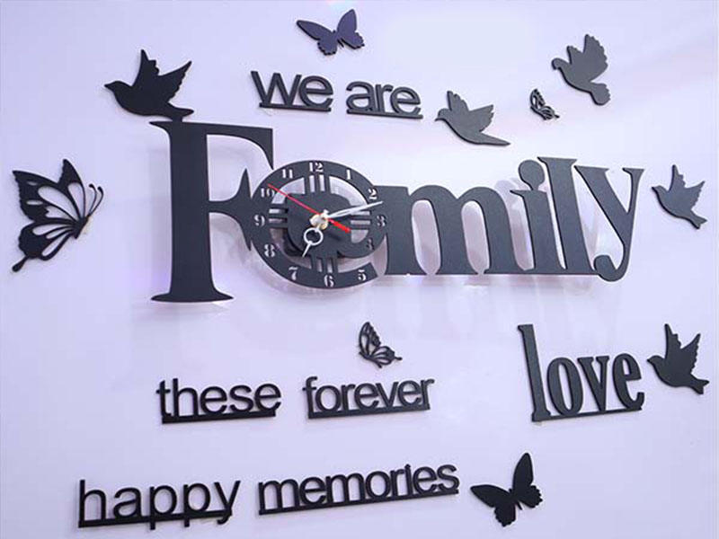 Laser Cut 3D Wooden Wall Clock Family Wall Art Clock