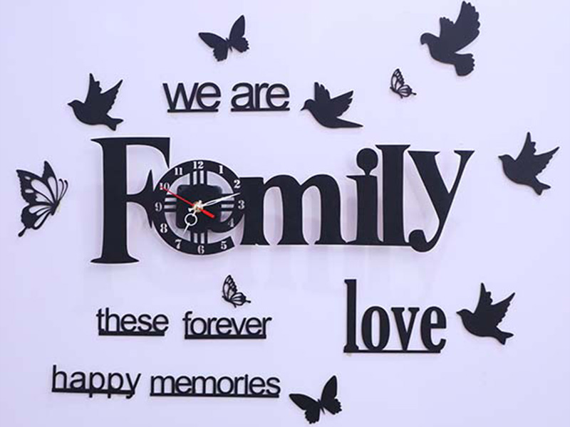 Laser Cut 3D Wooden Wall Clock Family Wall Art Clock