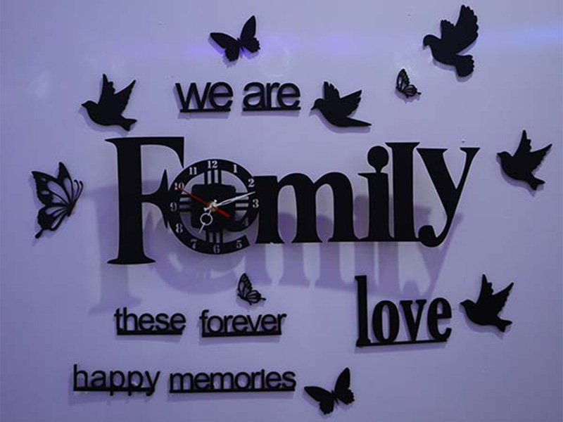 Laser Cut 3D Wooden Wall Clock Family Wall Art Clock