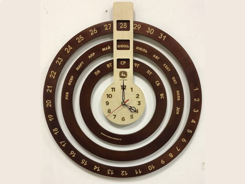 Laser Cut 3D Wooden Wall Clock with Perpetual Calendar Design
