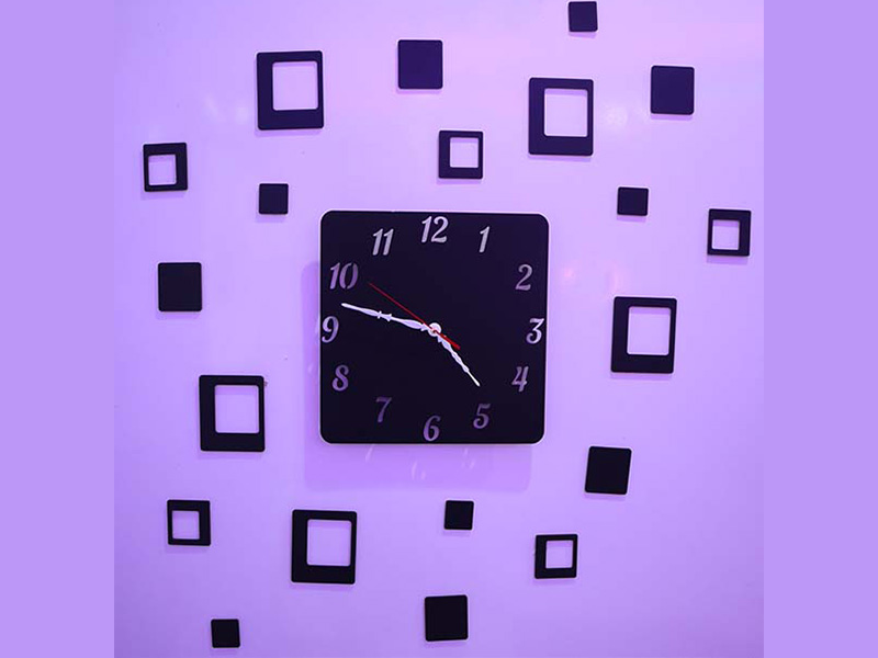 Laser Cut 3D DIY Wooden Wall Clock with square Shape Pattern