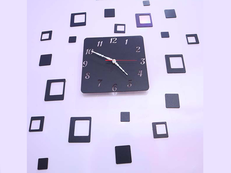 Laser Cut 3D DIY Wooden Wall Clock with square Shape Pattern