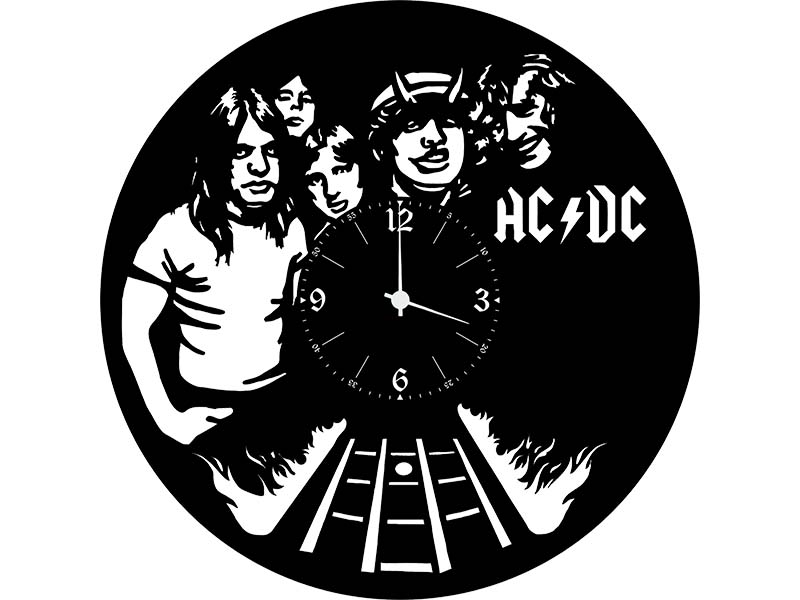 Laser Cut AC DC Wooden 3D Wall Clock Template