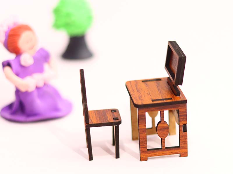 Laser Cut Dollhouse Furniture Computer Table and Chair Set