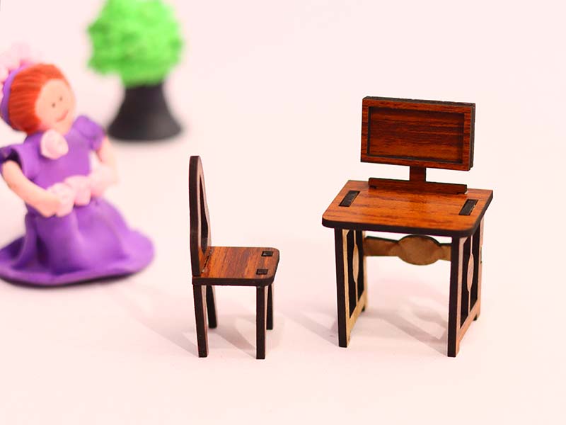 Laser Cut Dollhouse Furniture Computer Table and Chair Set