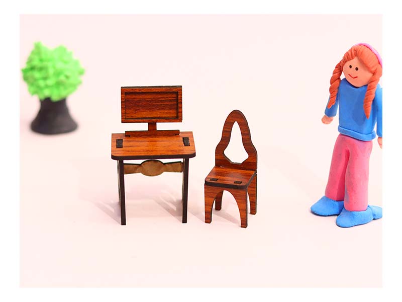 Laser Cut Dollhouse Furniture Computer Table and Chair Set