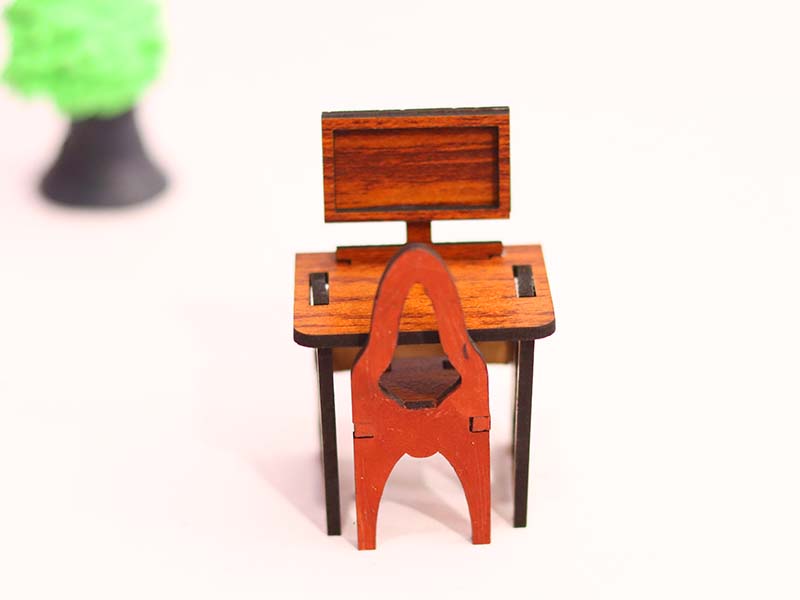 Laser Cut Dollhouse Furniture Computer Table and Chair Set