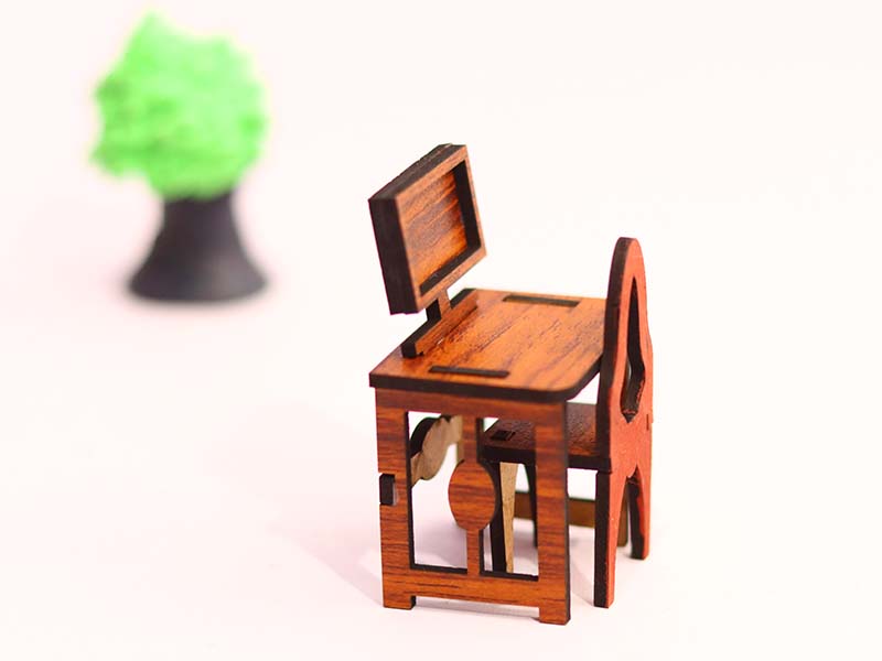 Laser Cut Dollhouse Furniture Computer Table and Chair Set