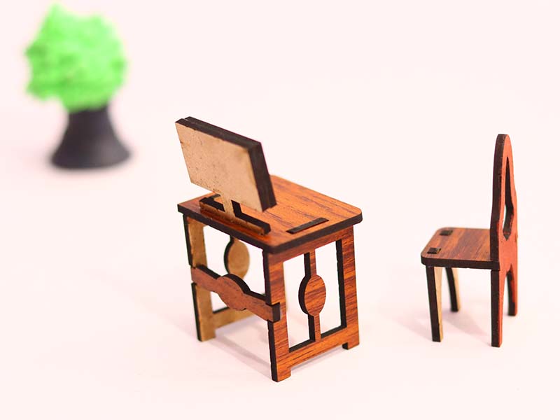 Laser Cut Dollhouse Furniture Computer Table and Chair Set