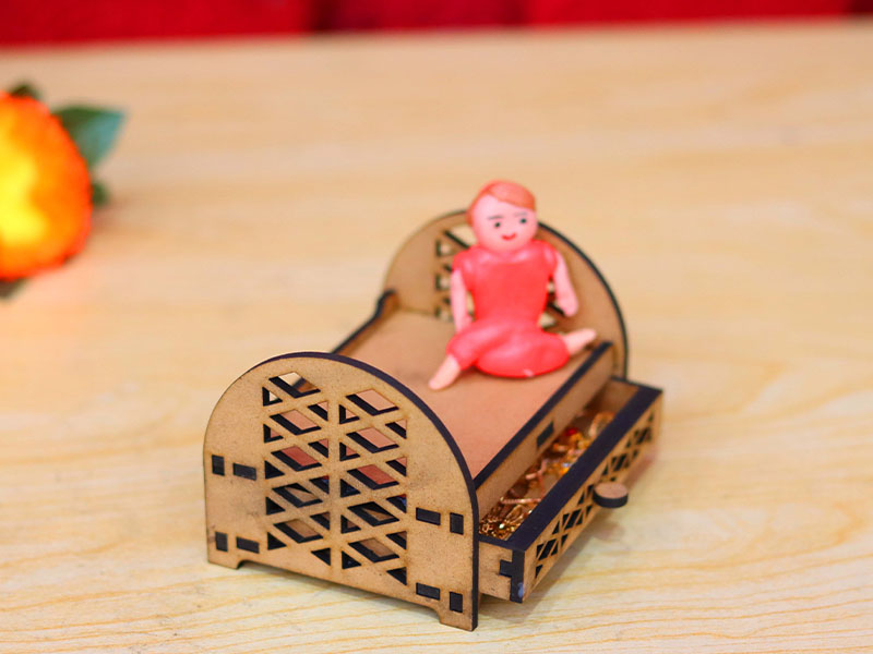 Laser Cut Dollhouse Furniture Miniature Dollhouse Bed With Drawer
