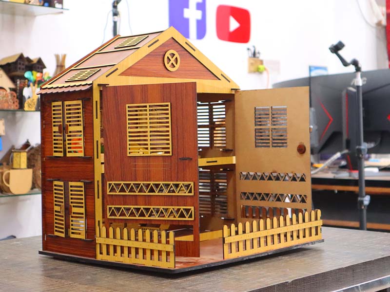 Laser Cut Dollhouse House with Miniature Furniture Toy Model Kit