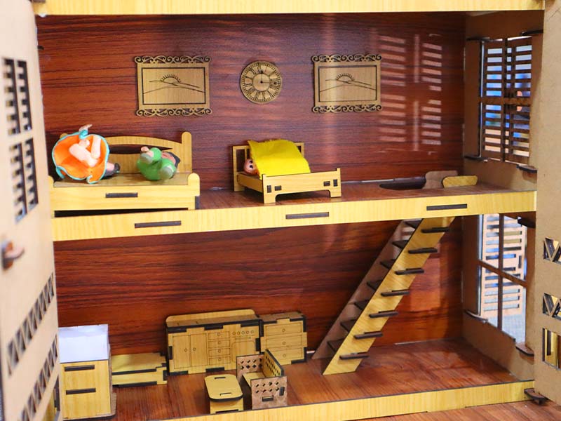 Laser Cut Dollhouse House with Miniature Furniture Toy Model Kit