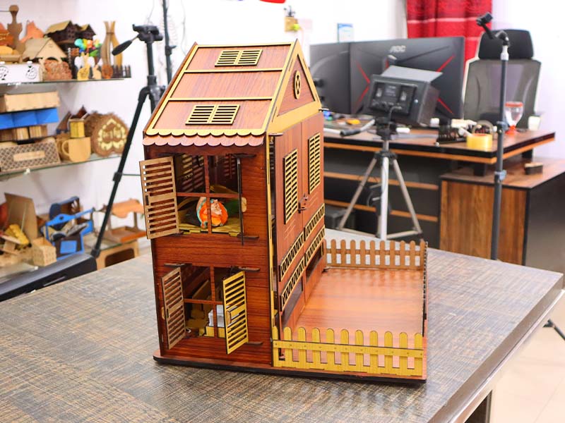 Laser Cut Dollhouse House with Miniature Furniture Toy Model Kit