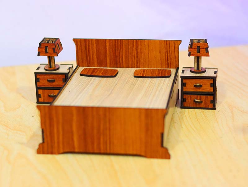 Laser Cut Dollhouse Miniature Bed Set Furniture