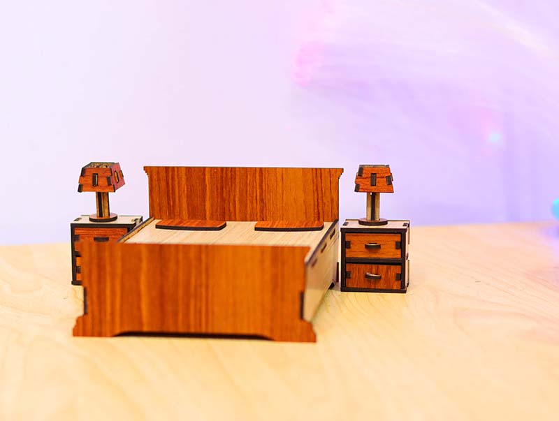 Laser Cut Dollhouse Miniature Bed Set Furniture