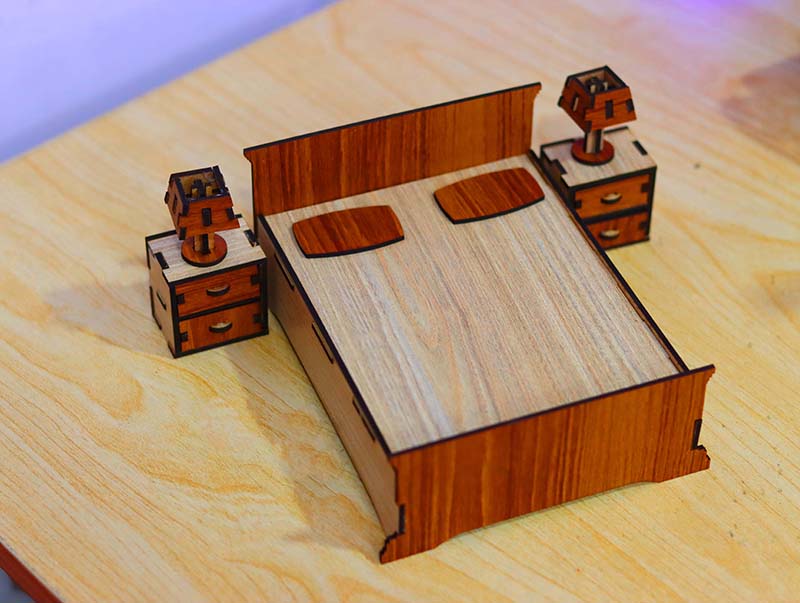 Laser Cut Dollhouse Miniature Bed Set Furniture