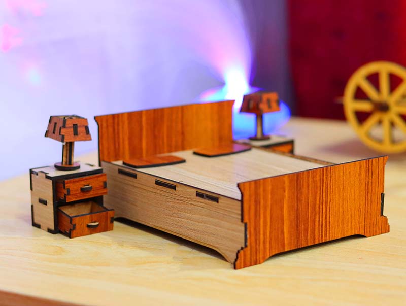 Laser Cut Dollhouse Miniature Bed Set Furniture