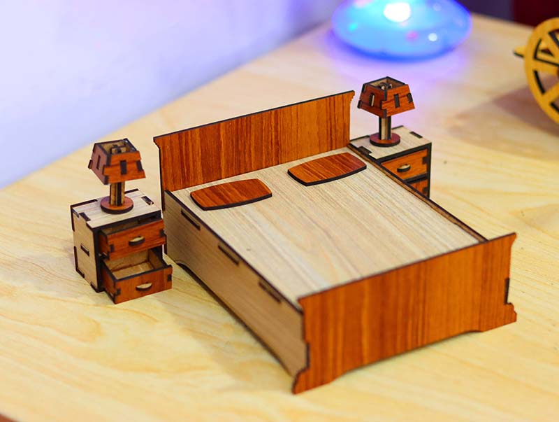 Laser Cut Dollhouse Miniature Bed Set Furniture